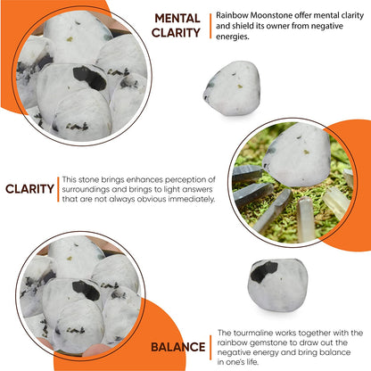 Healing Crystals Rainbow Moonstone Tumbled Stones- Healing Stones and Crystals for Beginners- 8 Piece Real Crystals and Healing Stones - Tumbled Crystals for Witchcraft (8, Rainbow Moonstone)