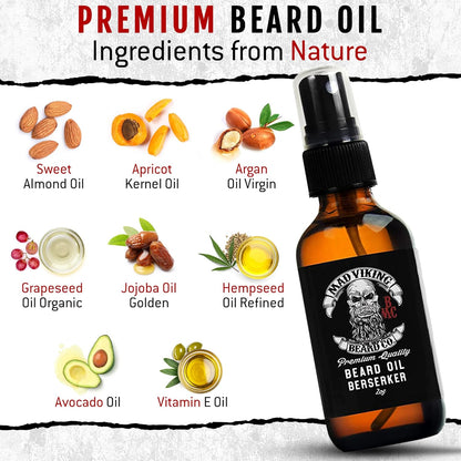 Mad Viking Valhalla Beard Oil - Hydrate, Soften and Grow Your Beard Naturally. Fight Itch and Dandruff with a Smooth Sandalwood & Vanilla Scent, Made in the USA - 2Oz