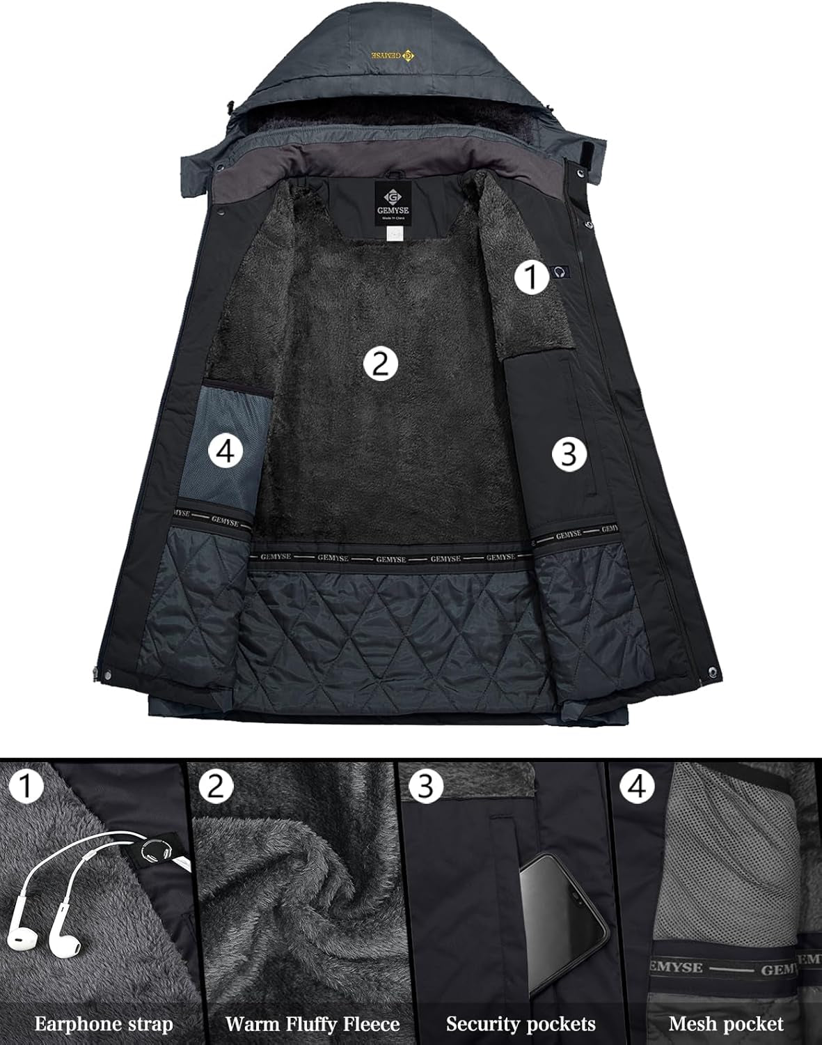 Men'S Mountain Waterproof Ski Snow Jacket Winter Windproof Rain Jacket