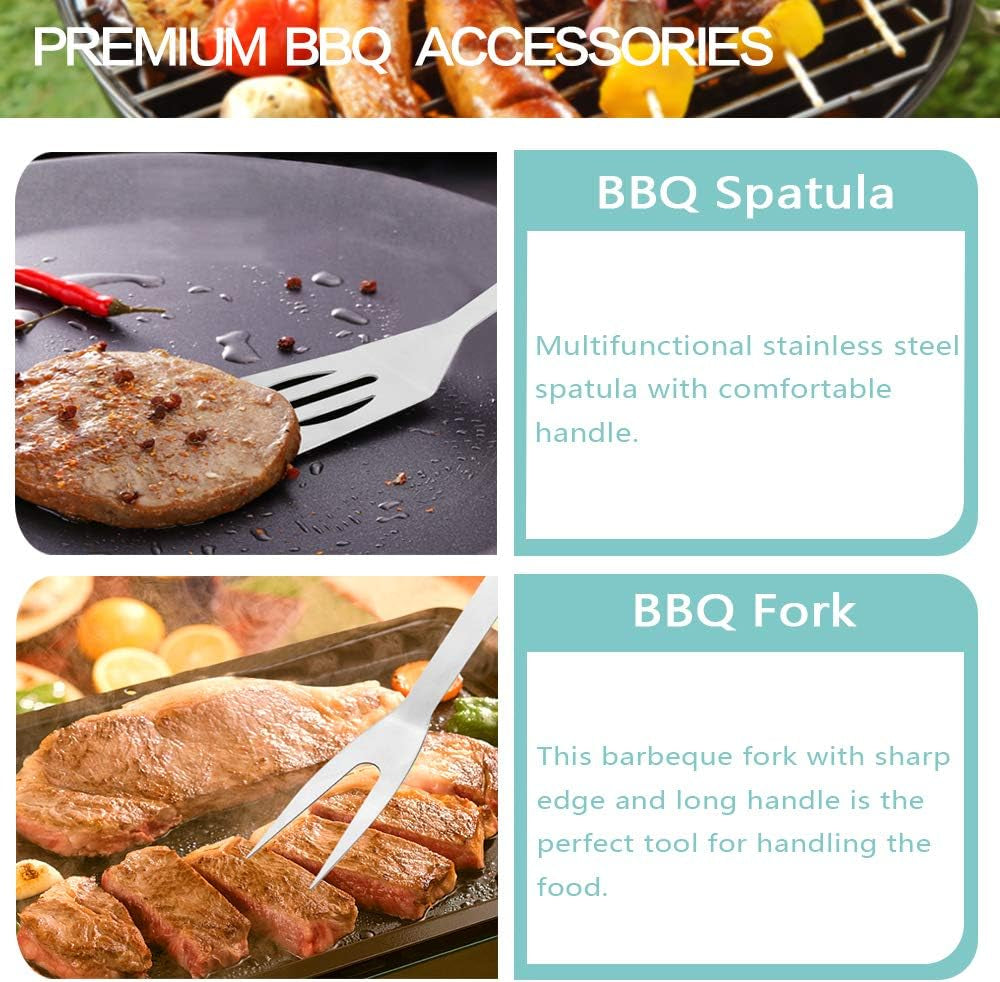 18Pcs BBQ Grill Accessories Set, Multifunctional Stainless Steel Barbecue Tools Set in Case for Outdoor Picnic, Camping, Smoking, Grilling