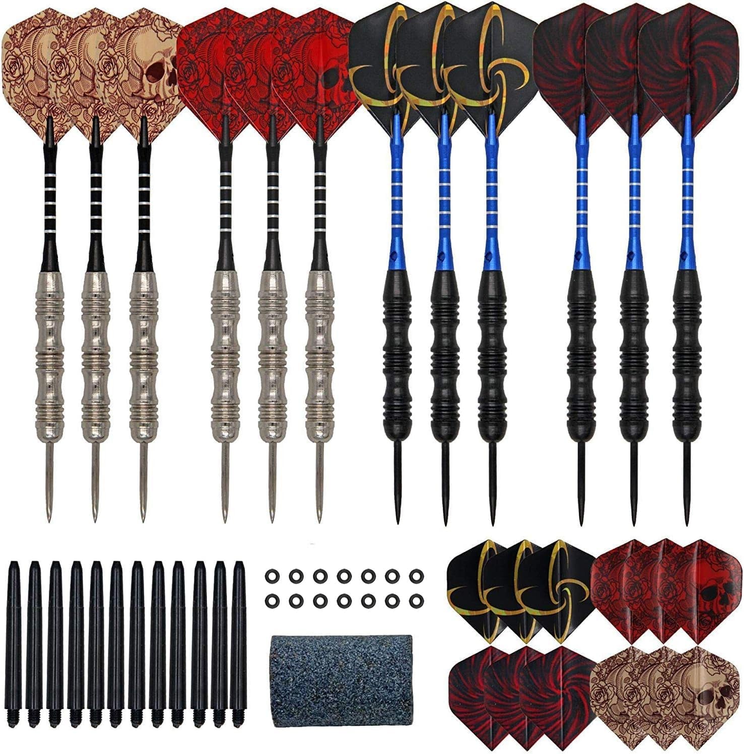 ADKX Steel Tip Darts 12 Pack Set with Nonslip Iron Barrel Aluminum Dart Shafts and Flights + Darts Sharpener + an Gift Box