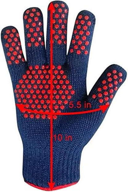 BBQ Grill Gloves,Oven Gloves Extreme 500 Degrees Heat Resistant Grilling Gloves with Food Grade Non-Slip Silicone Dots for Cooking, Grilling, Baking, Smoker, Barbecue, Kitchen(10" Blue)
