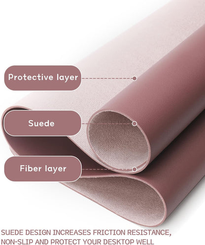 Non-Slip Leather Desk Pad L Size, Waterproof Laptop Computer Desk Keyboard Mat, Table Protector Blotter Mat, Large Mouse Pad for Office/Work/Home/Decor(Dark Pink, 35.4" X 17")