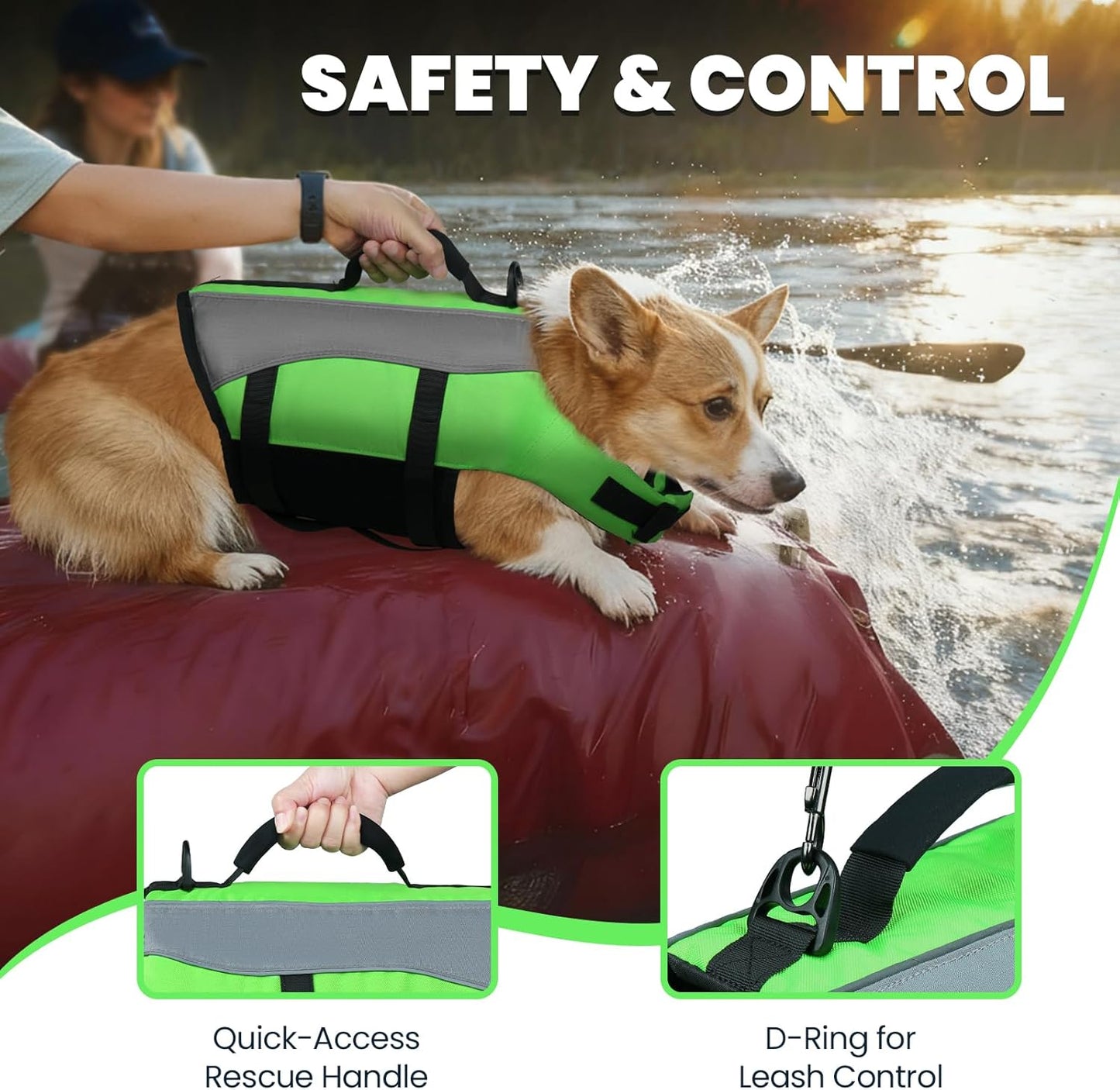 Front Float Dog Life Vest, Dog Life Jacket for Swimming & Boating, Swimming Vest with Chin Float & Handle, Ripstop & Buoyancy for Puppy Doggy, S, Bright Green