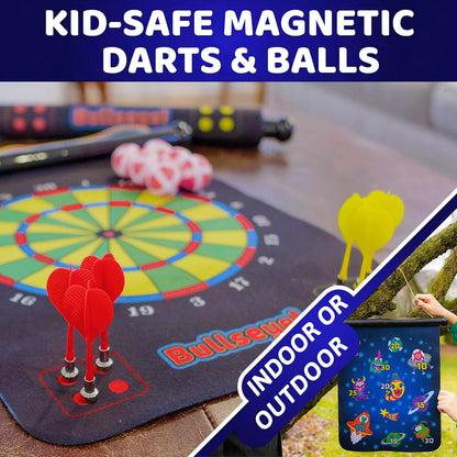 Magnetic Dart Board for Kids - Roll up Double Sided Toy Indoor Outdoor Dart Board Set with 6 Magnetic Throwing Darts and 6 Dart Balls