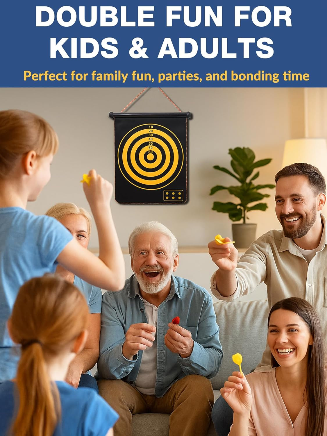 Magnetic Dart Board for Kids, Teens, and Adults — Double-Sided Dart Board Game with Strong Magnetic Darts, Roll-Up Portable Design, Gifts for Teen Boys, Family Parties, Camping, and Birthdays