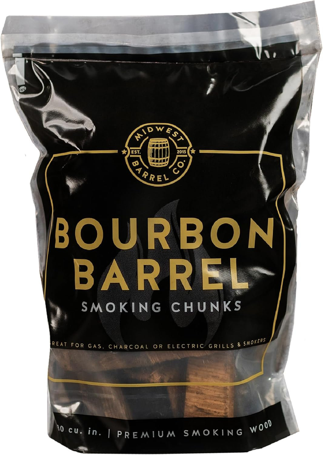 Midwest Barrel Co. Bag of Bourbon Barrel BBQ Smoking Wood Chunks - Authentic American White Oak Wood Chunks from Bourbon Barrels, Slow Burning, 1-4”, for BBQ, Lamb, Pork, Poultry, Veggies, Cheese