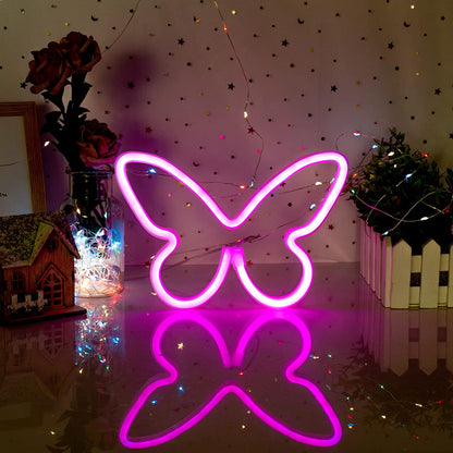 Neon Signs for Bedroom, Butterfly Neon Sign LED Lights USB or Battery Powered, Christmas Decoration Led Light Neon Wall Signs for Girls, Pink Light up Sign for Gift Party Wedding Kids Room Decor, Pink