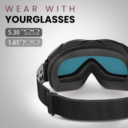 OTG Ski Goggles - over Glasses Ski/Snowboard Goggles for Men, Women & Youth - 100% UV Protection