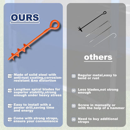 USA Trampoline Stakes Screw in Tent Stakes Parts Heavy Duty for Canopies,4-Pack Outdoor Anchor Kit with Straps(Orange)