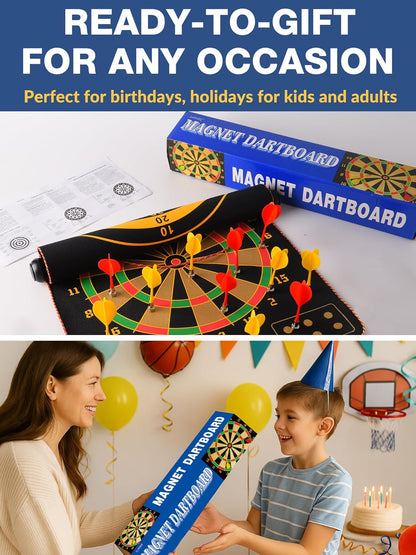 Magnetic Dart Board for Kids, Teens, and Adults — Double-Sided Dart Board Game with Strong Magnetic Darts, Roll-Up Portable Design, Gifts for Teen Boys, Family Parties, Camping, and Birthdays