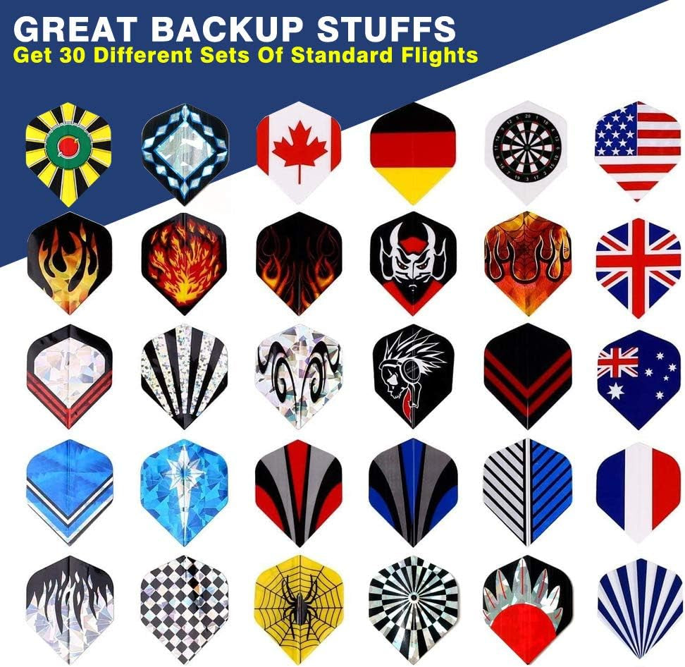 Standard Dart Flights Sets 30 Sets 90 Pcs Durable Replacement Dart Accessories Parts Supplies, Rich Variety of Designs Tail Wing