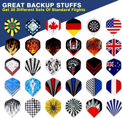Standard Dart Flights Sets 30 Sets 90 Pcs Durable Replacement Dart Accessories Parts Supplies, Rich Variety of Designs Tail Wing
