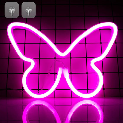Neon Signs for Bedroom, Butterfly Neon Sign LED Lights USB or Battery Powered, Christmas Decoration Led Light Neon Wall Signs for Girls, Pink Light up Sign for Gift Party Wedding Kids Room Decor, Pink