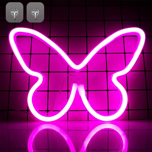 Neon Signs for Bedroom, Butterfly Neon Sign LED Lights USB or Battery Powered, Christmas Decoration Led Light Neon Wall Signs for Girls, Pink Light up Sign for Gift Party Wedding Kids Room Decor, Pink