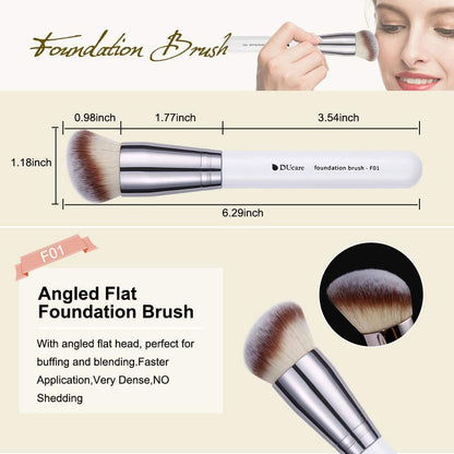 Makeup Brushes 3Pcs Foundation Contour Bronzer Brush,Concealer Brush,Blusher Powder Brush, Face Kabuki Travel Buffing Stippling Liquid Blending Makeup Brush Set White