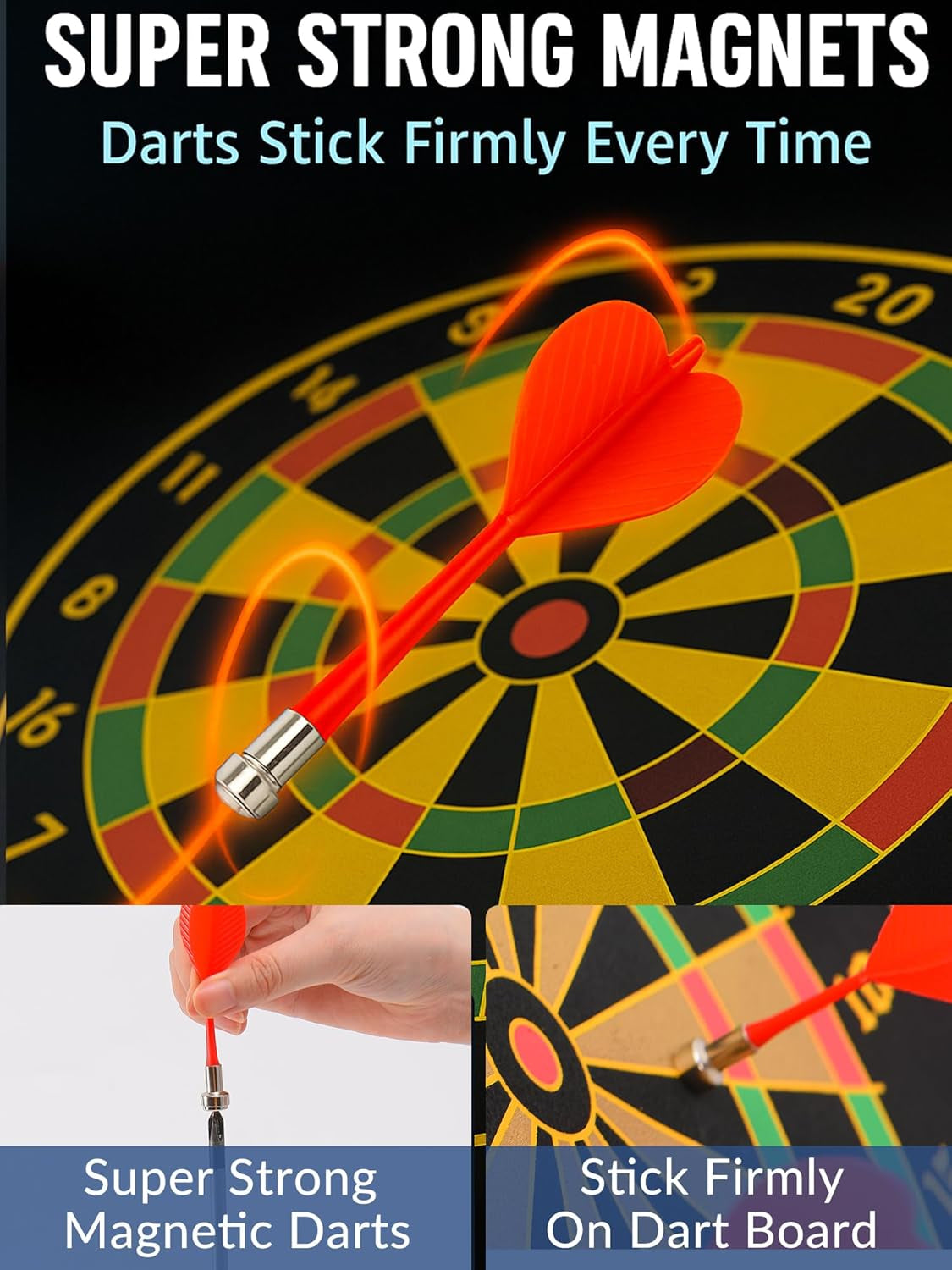 Magnetic Dart Board for Kids, Teens, and Adults — Double-Sided Dart Board Game with Strong Magnetic Darts, Roll-Up Portable Design, Gifts for Teen Boys, Family Parties, Camping, and Birthdays