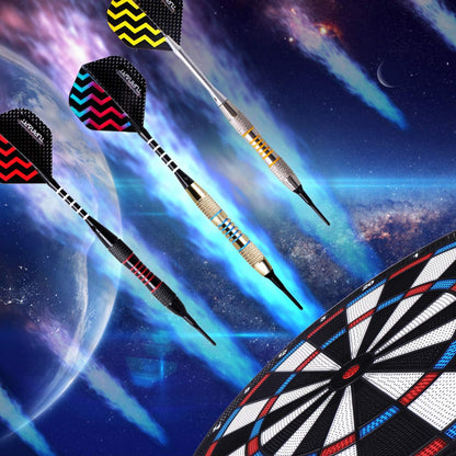 Darts Plastic Tip - Professional Soft Tip Darts Set for Electronic Dartboard 9 Pcs 18 Grams with 50 Extra Tips 9 Shafts 27 Flights Tool Kit Flight Protectors and Gift Darts Case