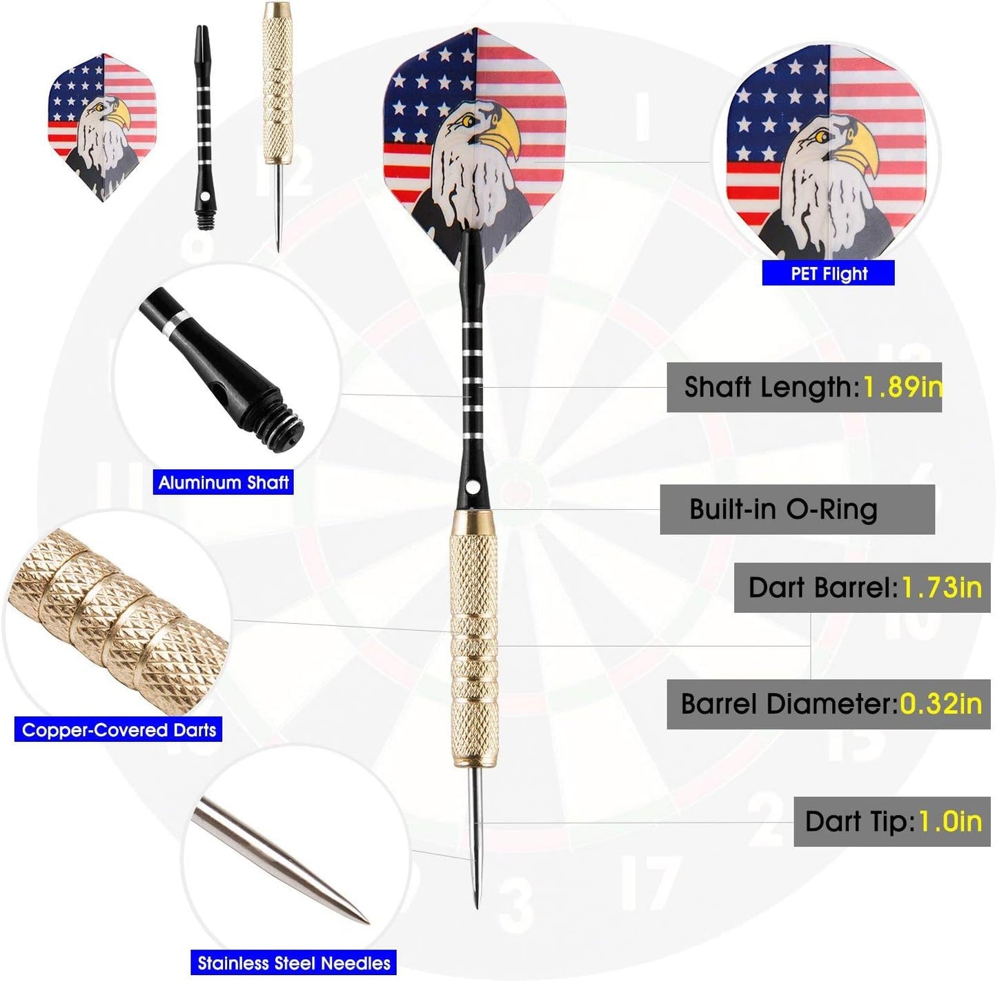 15 Packs Steel Tip Darts 18 Grams with Dart Sharpener and 3 Extra Flights, Aluminum Shafts & Brass Barrels, Levels in Every Rec Room, Man Cave, Bar and Game Room