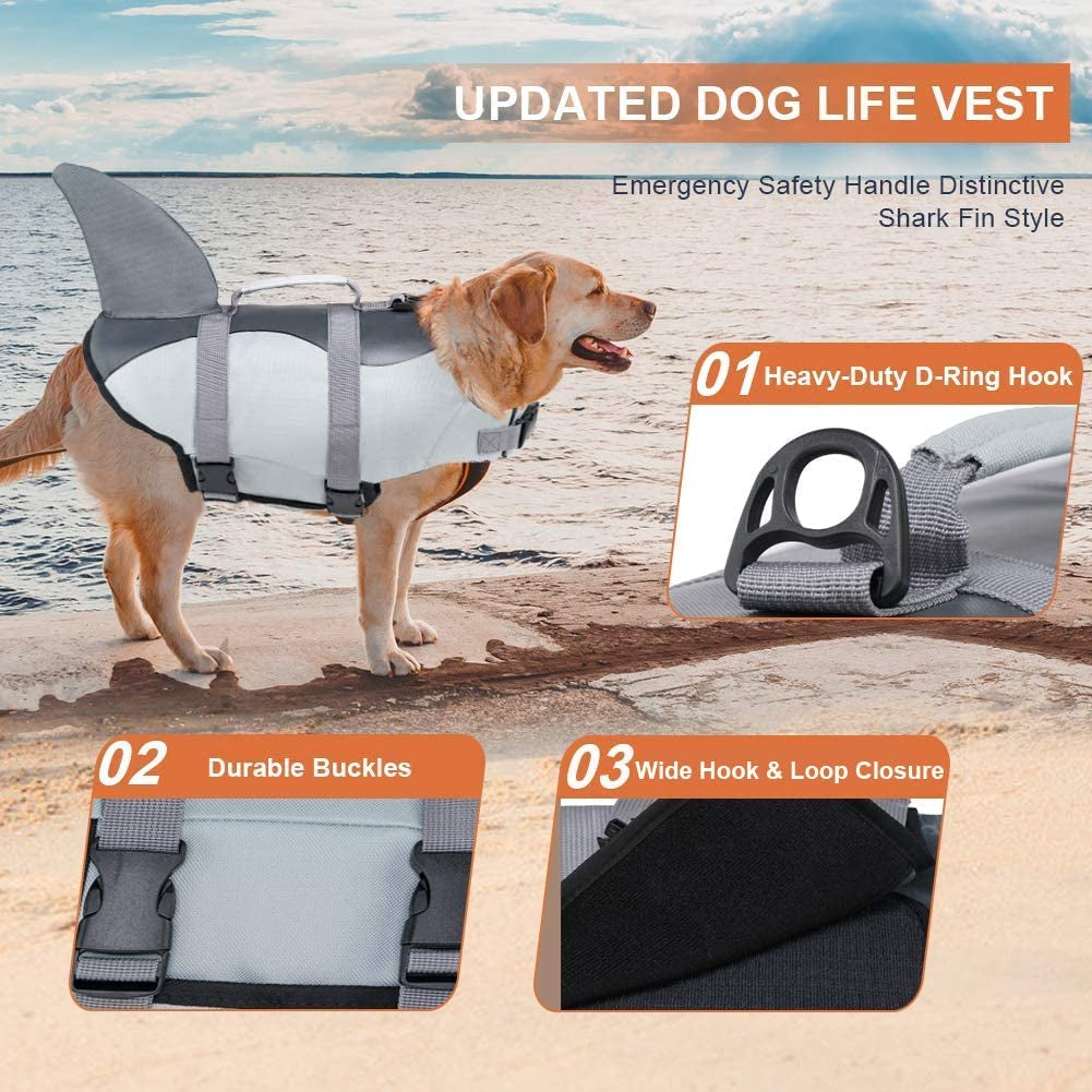Dog Life Vests, Dog Floats for Swimming, Boat, Pool, Ripstop Pet Life Jacket with High Buoyancy and Lift Handle for Small and Medium Breeds, (M,Grey)