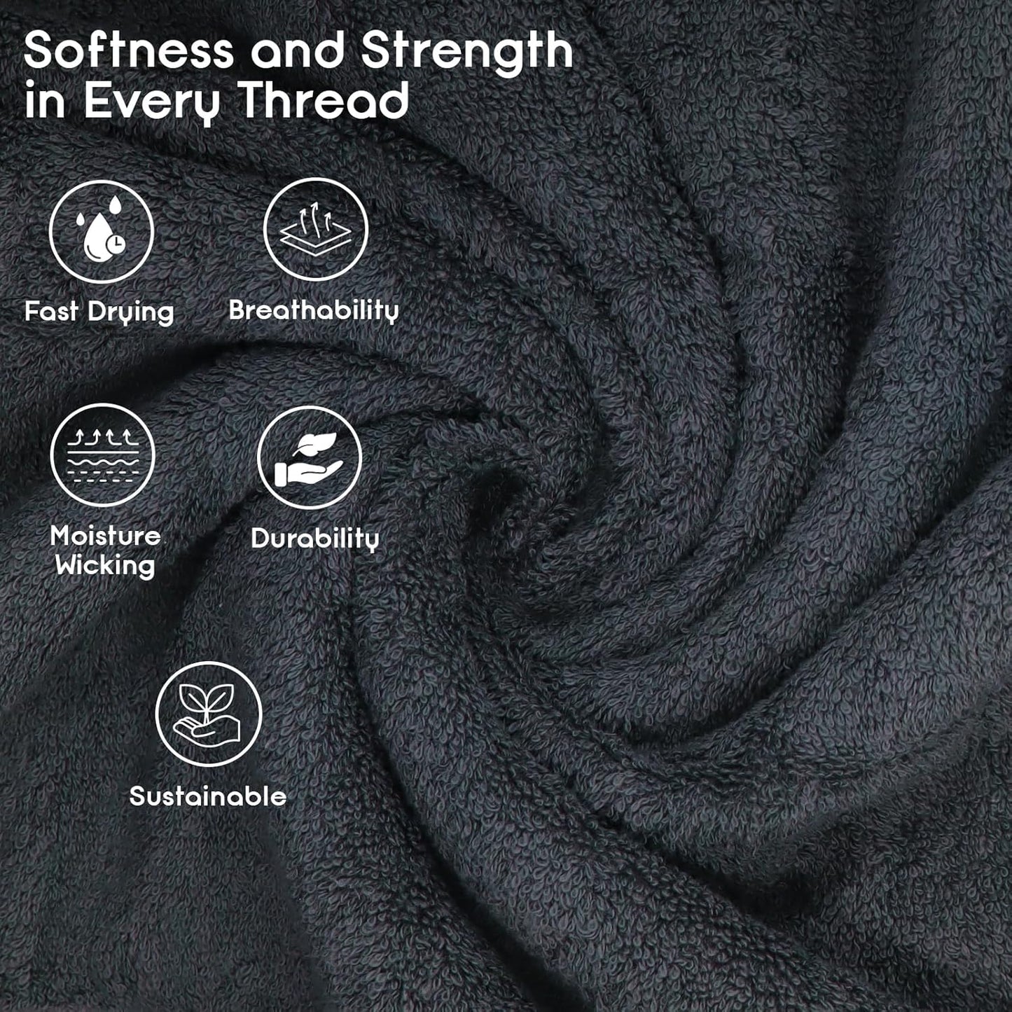 Premium Bath Towels Pack of 4, 100% Cotton, Large, Super Soft, Highly Absorbent, Quick Dry, Durable, Comfortable, Great Value & Quality, Perfect for Home & Bathroom - Grey